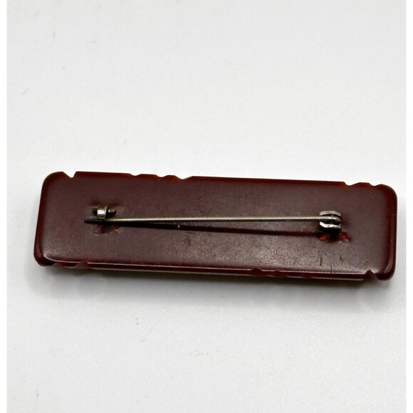 Vintage Carved Brown Plastic Bar‎ Pin Brooch - Picture 2 of 2